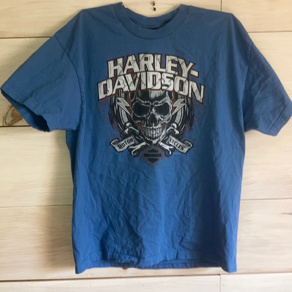 Harley-Davidson Blue Short Sleeve Tee with Graphic Print